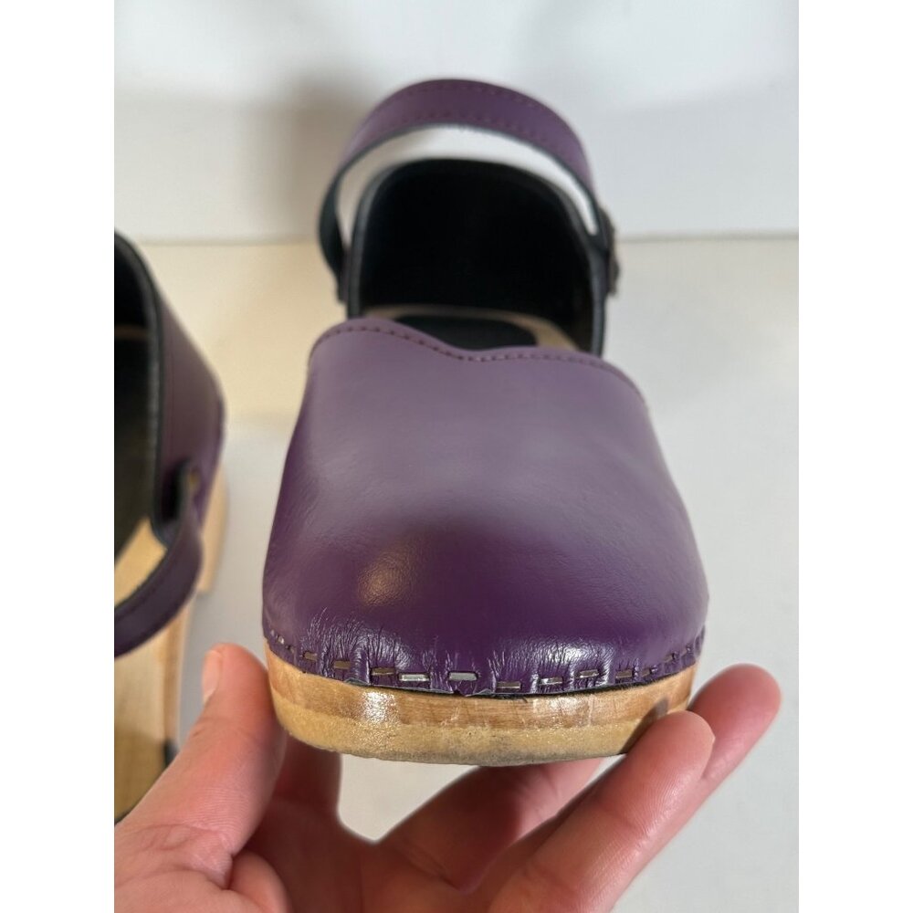 Sven Closed Heel Clogs Mary Janes Smooth Leather Purple - Picture 10 of 11